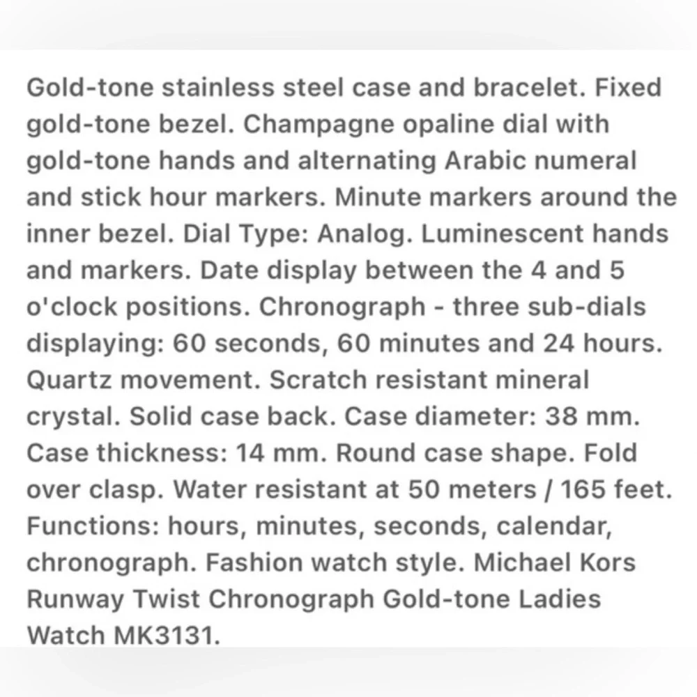 Michael Kors MK3131 Runway Twist gold chronograph bracelet watch